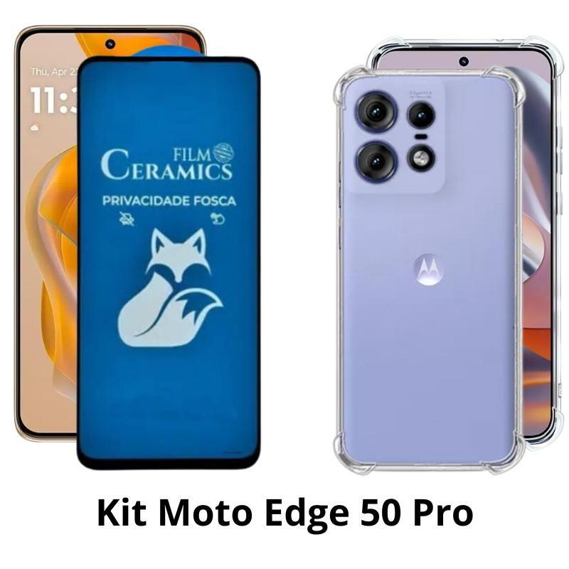 Capinha Capa Anti Choque + Película Fosca Privacidade para Moto Edge 50 Pro
