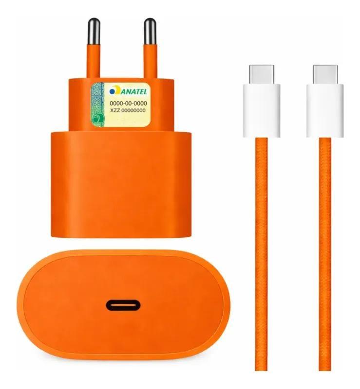 Carregador De Parede Rápido Power Delivery 40W Entrada Dupla Tipo C Cor Laranja Edição Especial Fonte Dup