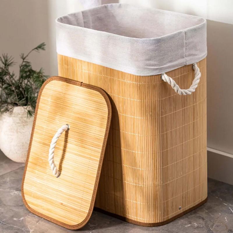 Cesto de roupa suja de bambu com tampa, 50 litros, foto 6 do anúncio
