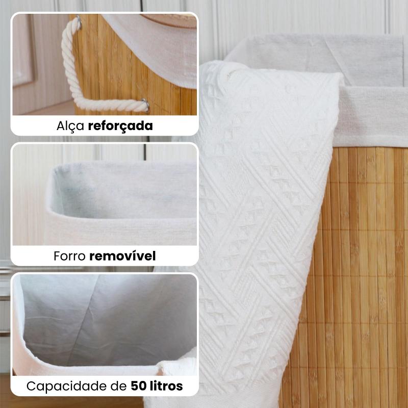 Cesto de roupa suja de bambu com tampa, 50 litros, foto 3 do anúncio