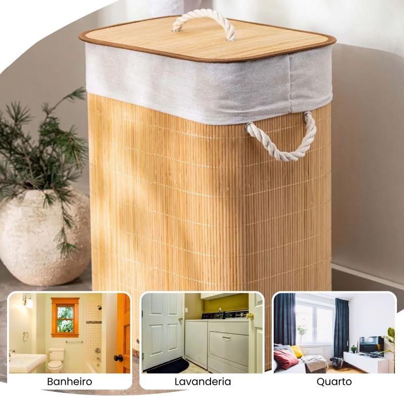 Cesto de roupa suja de bambu com tampa, 50 litros, foto 4 do anúncio