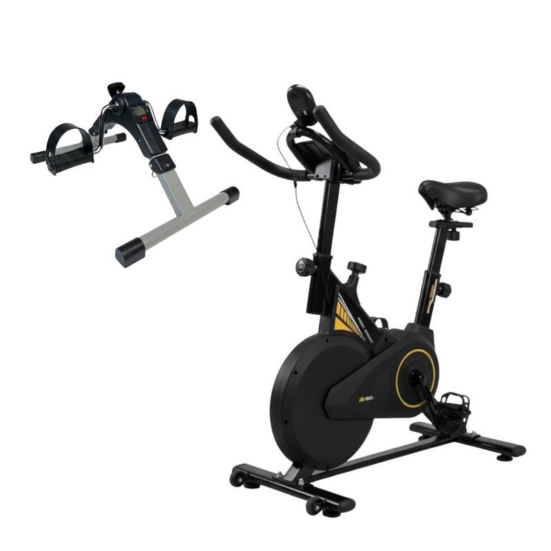 Combo Fitness Completo Bicicleta Spinning 16 Níveis Banco Super Soft e Active Mini Bike Exercicios em Casa Cardio Completo