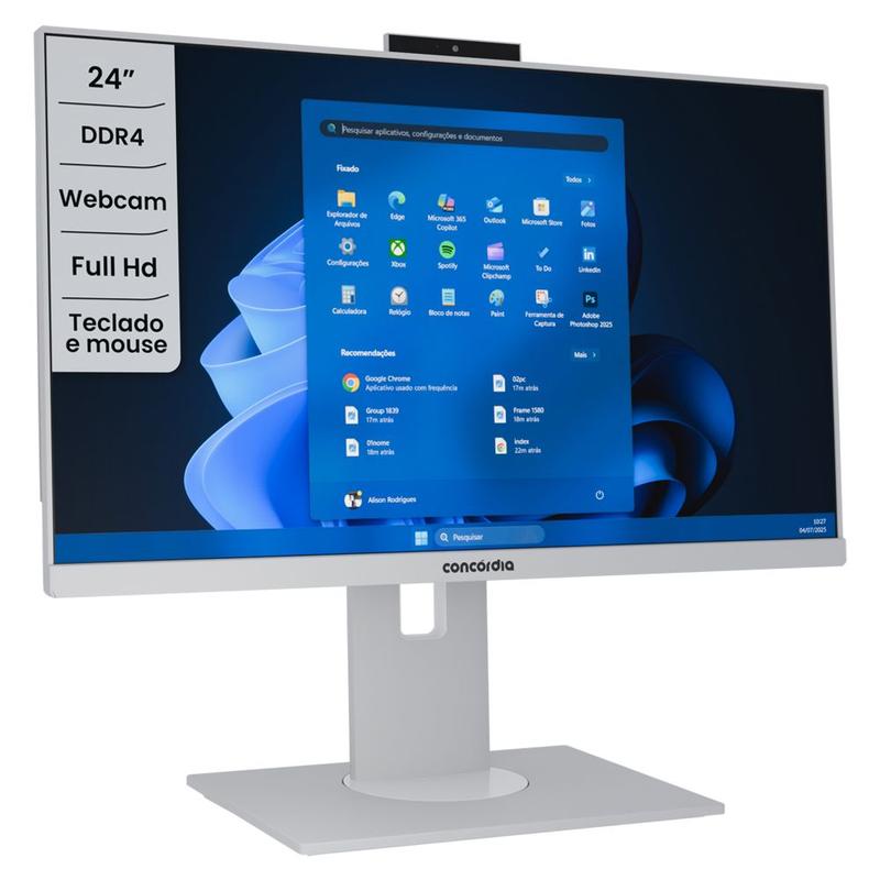 Computador All In One Concórdia Core i3 10100 8GB DDR4 SSD 256GB 23.8''Full Hd Webcam WiFi Branco