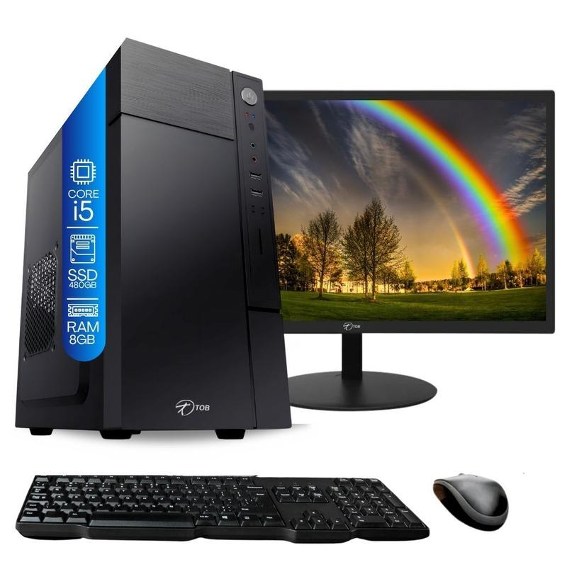Computador Completo Intel i5 8GB SSD 480GB Win10 Pro Trial Monitor 19 Desktop PC CPU TOB COMPUTERS
