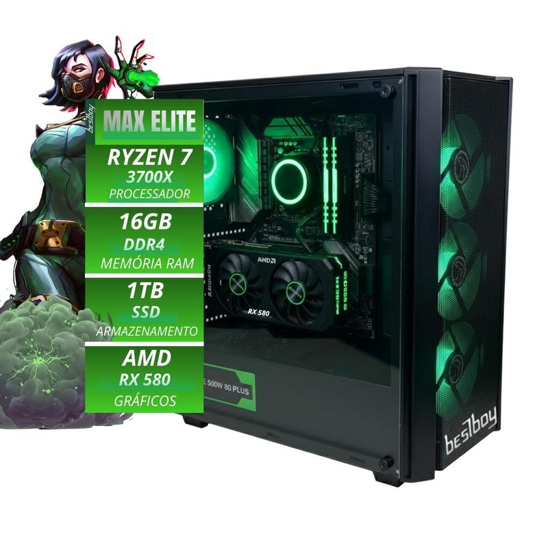 Computador gamer max elite bestboy ryzen 7 3700x a520m 16gb ssd 1tb fonte 500w 80 plus rx580