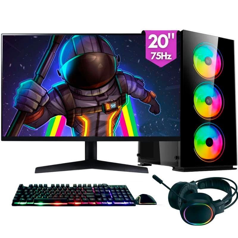 Computador PC Gamer completo 2Eletro RGB, Intel Core i7, 16GB RAM, SSD 256GB, Fonte 500W, Monitor 20 75Hz, Kit Gamer completo PG2E1013RG