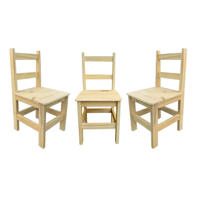 Conjunto 3 Cadeiras Infantis Madeira Maciça Natural Pinus Resistente Criança Refeição Desenho Quarto Casa
