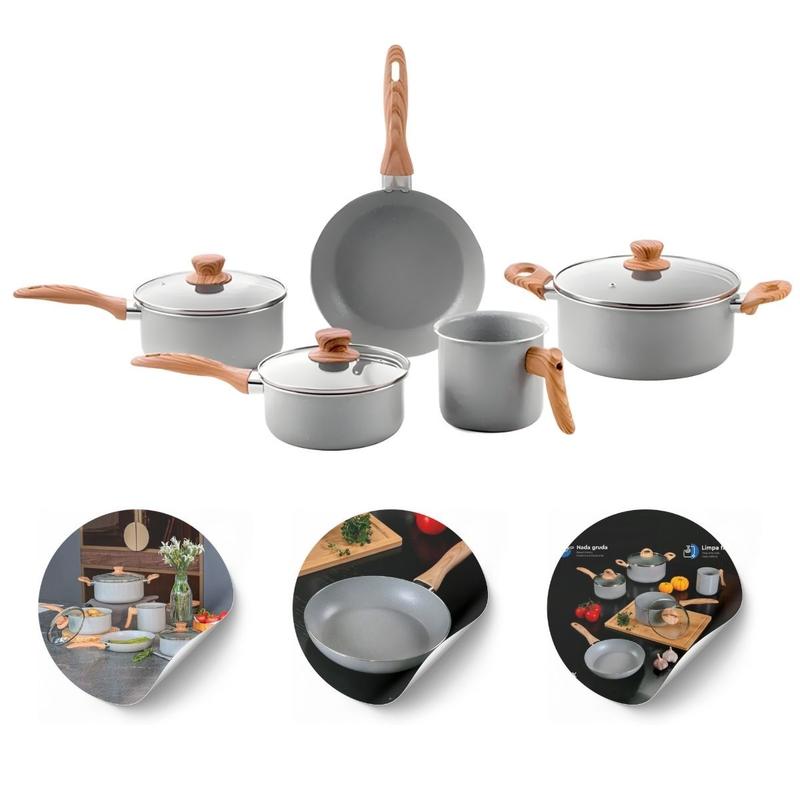 Conjunto De 5 Panelas Gris Brinox Ceramic Life Easy Cinza