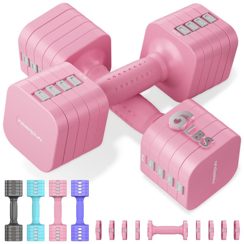 Conjunto de Halteres FEIERDUN 5 em 1 Ajustáveis 0,9 a 2,7 kg Rosa