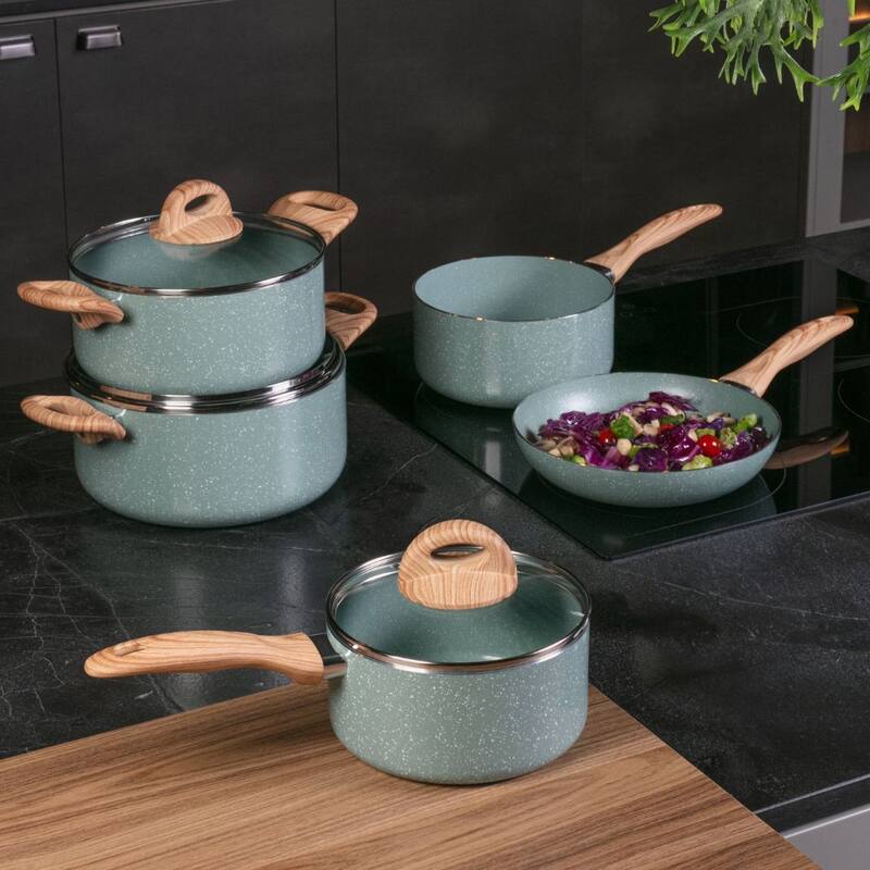 Conjunto de Panela 5pc Ceramic Life Botanika C/inducao Verde
