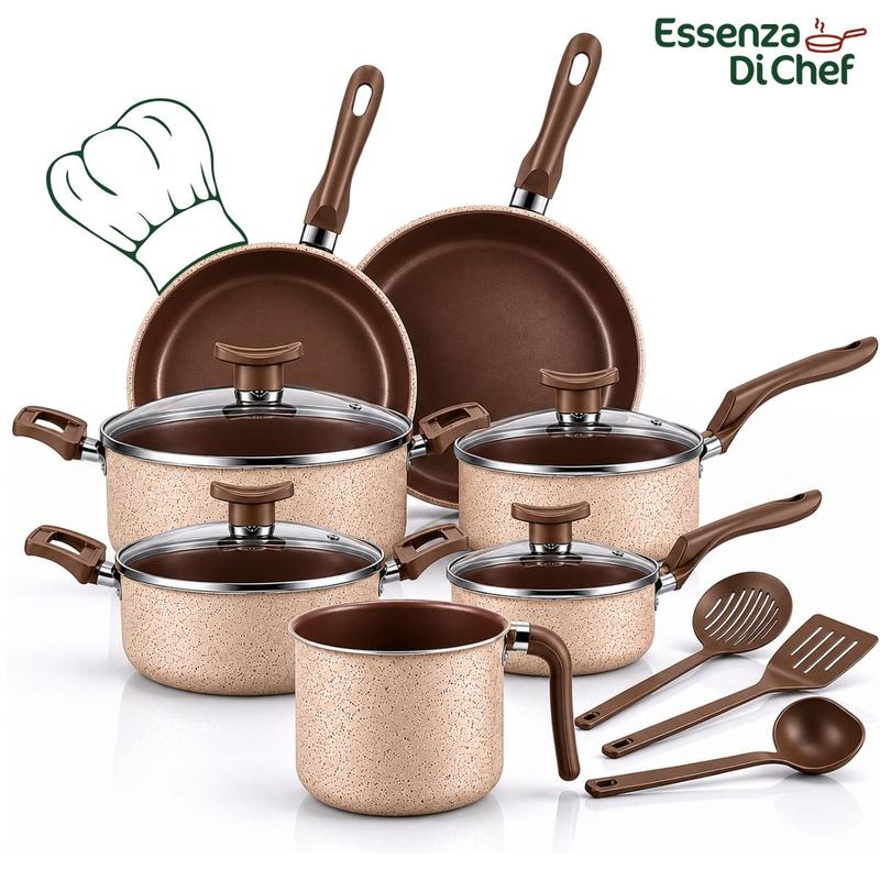 Conjunto de Panelas 10 Peças Alumínio Antiaderente Cappucciono Com Utensílios e Tampa