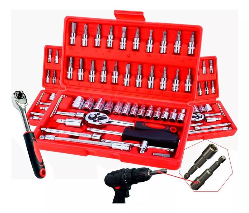 Conjunto Ferramentas 46 Peças Chave Combinada Catraca Soquetes Maleta Compacta