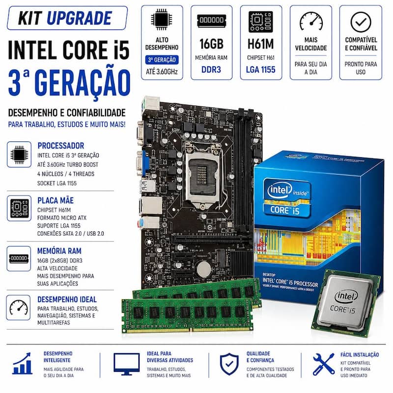 Conjunto Kit Gamer Core I5 + Placa Mãe H61 + 16gb de Memória