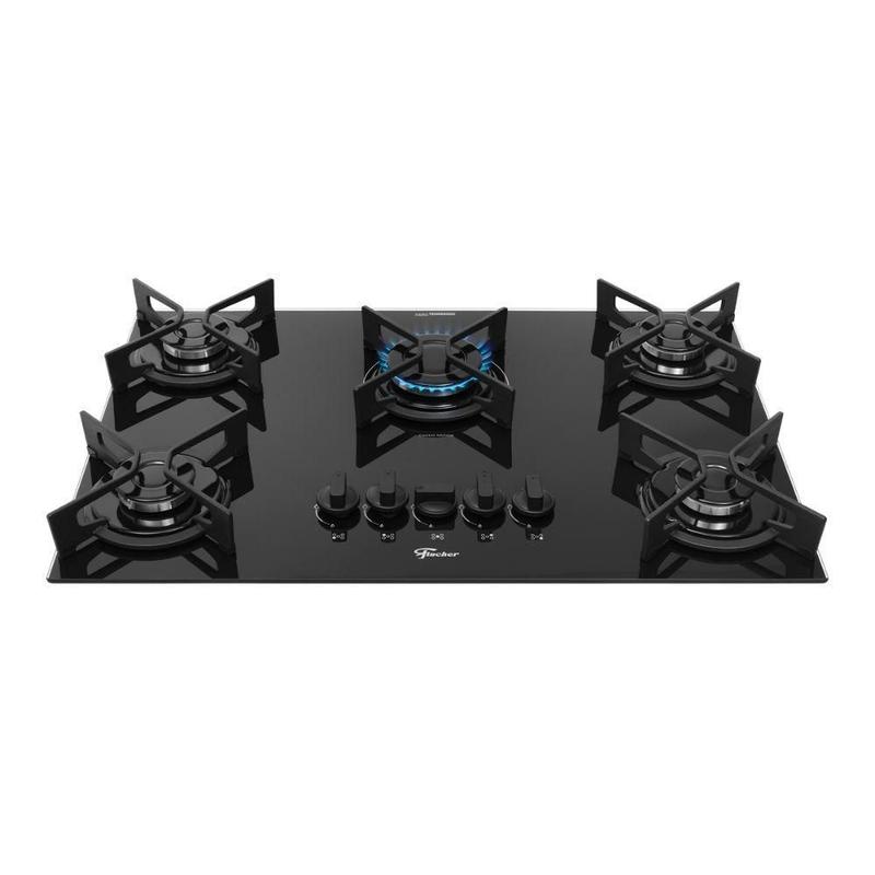 Cooktop a gas 5 bocas fit line trempe iron preto - bivolt - fischer