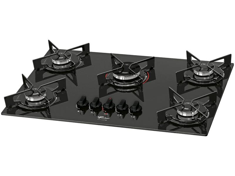 Cooktop Fischer 5 Bocas Fit Line a Gás Mesa de Vidro Preto Bivolt 26343 57174