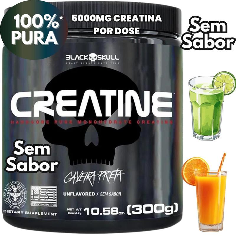 Creatina 100 Pura Monohidratada Black Skull 300g Suplemento Energia Força Ganho de Massa Muscular