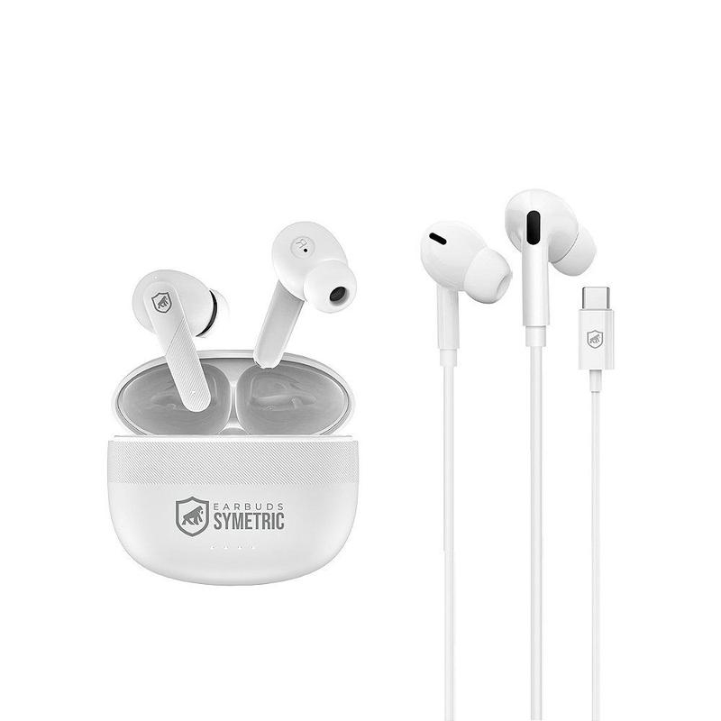 Earbuds Fone de ouvido Bluetooth Compatível com Symetric e Fone de Ouvido Tipo C Dual Air Gshield