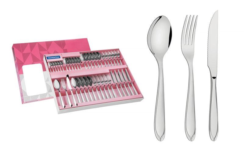 Faqueiro Laguna 42 Peças em Aço Inox com Facas para Churrasco Acabamento em Brilho Tramontina 66906/774