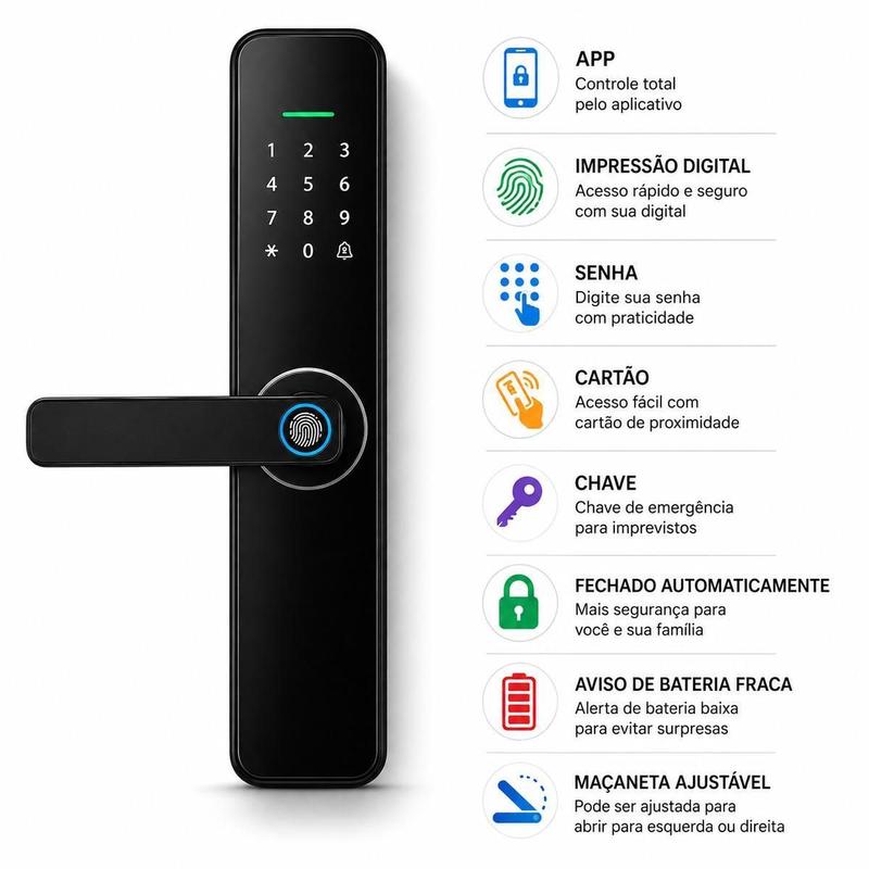 Fechadura Digital Biométrica Completa com RFID Senha Chave e App