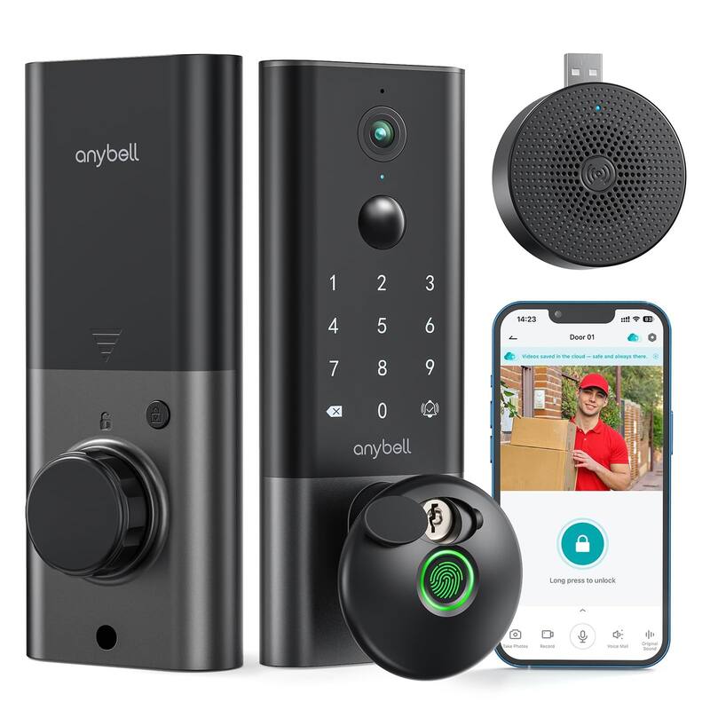Fechadura Inteligente Anybell com Impressão Digital, Câmera Wi-Fi e Sem Chave
