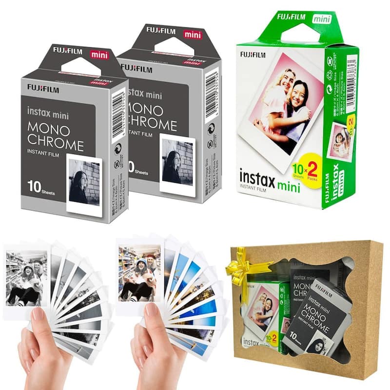 Filme Instax Mini 20 Fotos + 20 Fotos Preto E Branco Com Caixa De Presente