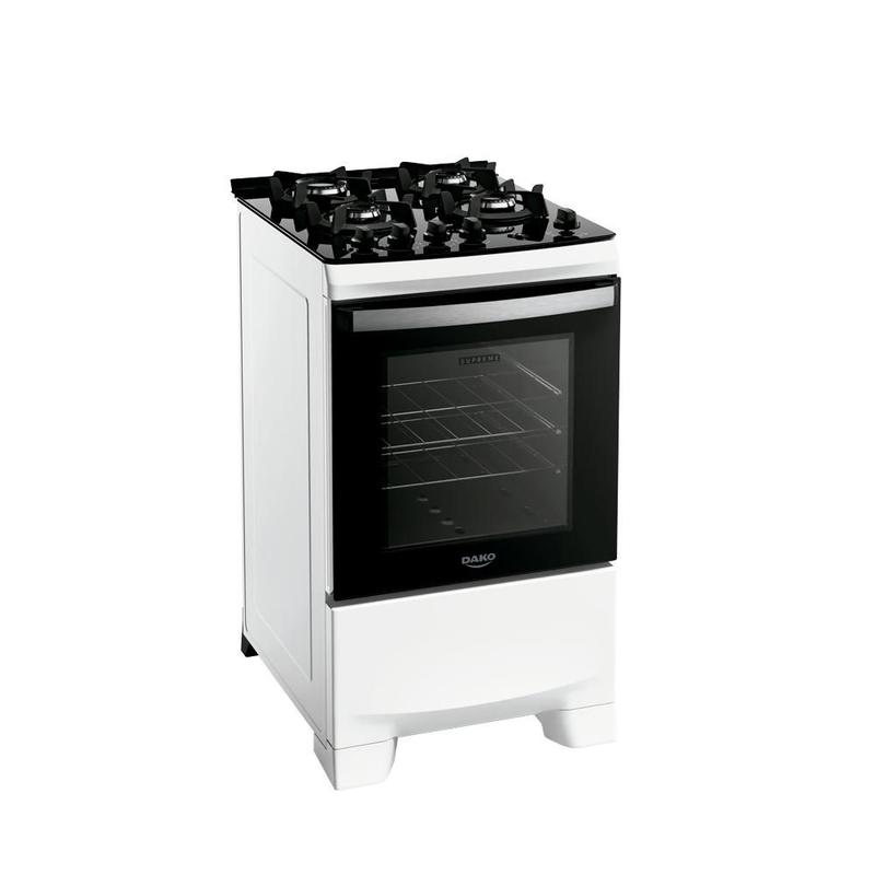 Fogão 4 Bocas Branco com Mesa de Vidro Dako Novo Supreme Glass Bivolt