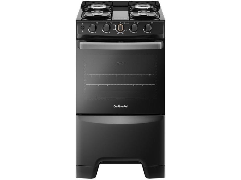 Fogão 4 Bocas Continental Preto Automático com TOPLimpaFácil e Mesa de Vidro (FC4FP)
