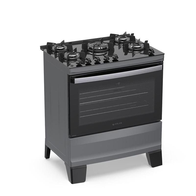 Fogão 5 Bocas Atlas Agile Up Glass Automático Mesa De Vidro Titanium Bivolt
