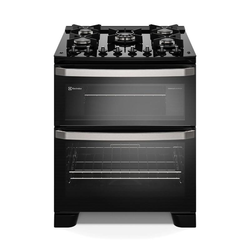 Fogão 5 bocas Electrolux Preto Experience Mesa de Vidro, 2 Fornos e PerfectCook360 (FE5DB) 127V