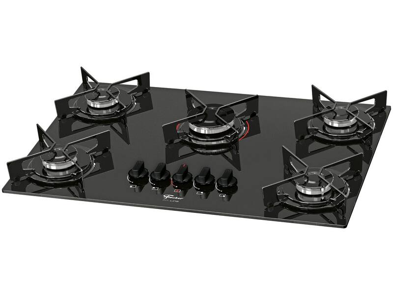 Fogão Cooktop Fischer 5Q Fit Line Gás Mesa Vidro Bivolt