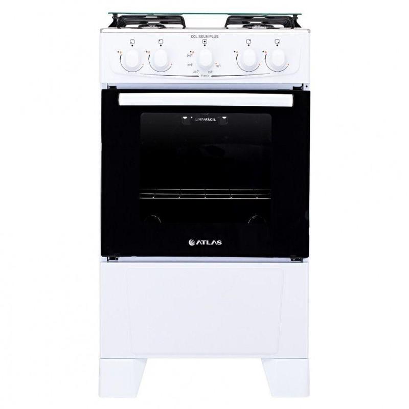Fogão de Piso 4 Bocas GLP Atlas Coliseum Mesa em Aço Inox Acendimento Manual Branco