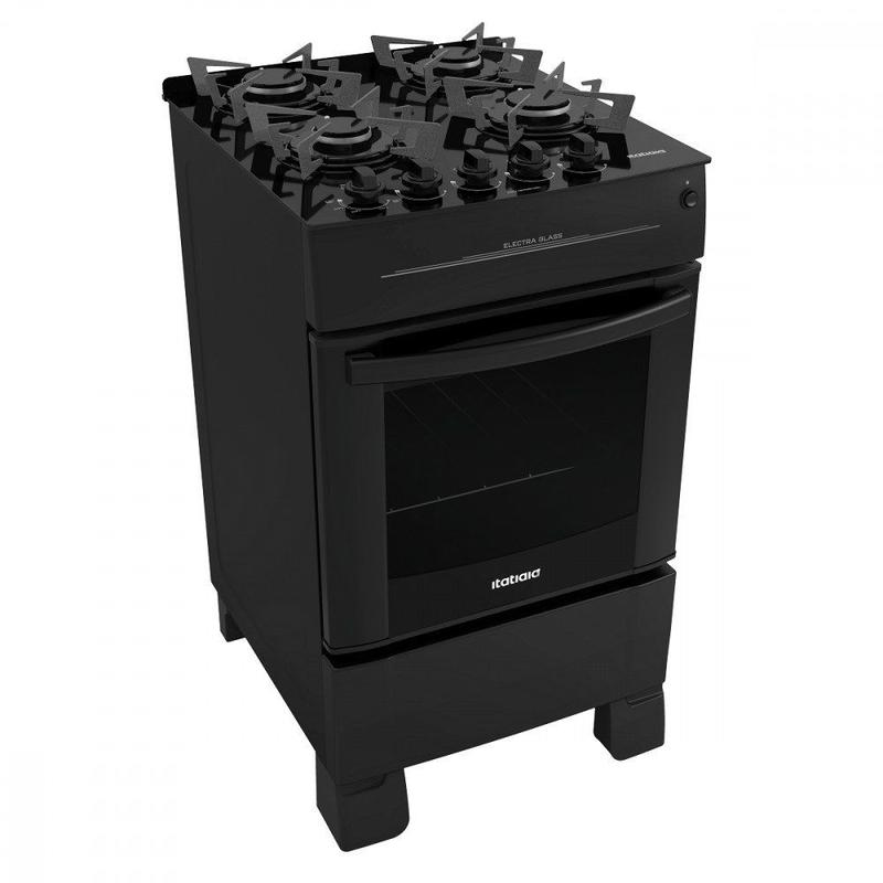 Fogão de Piso 4 Bocas Itatiaia Electra Glass Plus - Acendimento Automático, Preto, Bivolt