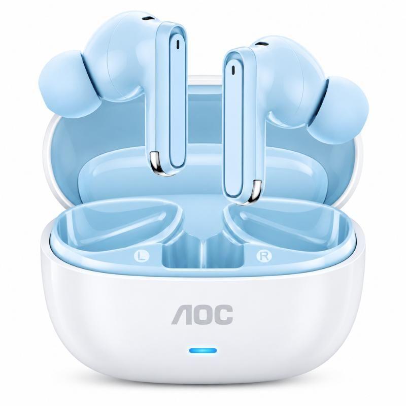 Fone de Ouvido AOC ACT1511BL Bluetooth 5.3 Sem Fio Ultral leve Azul Claro