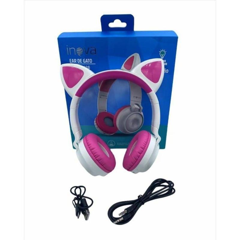 Fone de ouvido led sem fio gatinho inova fon-7426