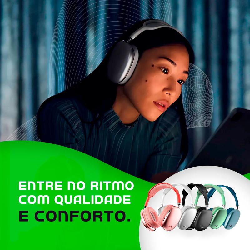 [Imagem do Fone de Ouvido Bluetooth Max P9 na cor Prata/Cinza, mostrando seu design elegante]