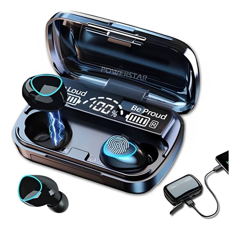 Fones de ouvido Bluetooth recarregáveis com Power Bank M10 Digital Color Black