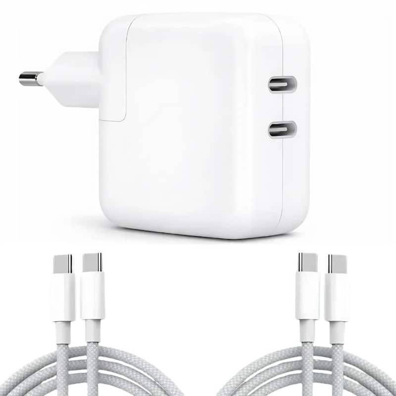 Fonte 2 Cabos 50w Usbc Duplo Compatível com Iphone 15 16 17 Pro Max