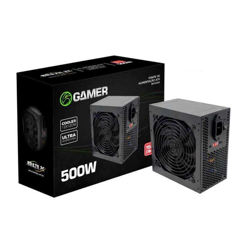 Fonte De Alimentação Gamer Atx 500w Real Bpc-5330 Super Silenciosa Bivolt Preto - Brazil Pc