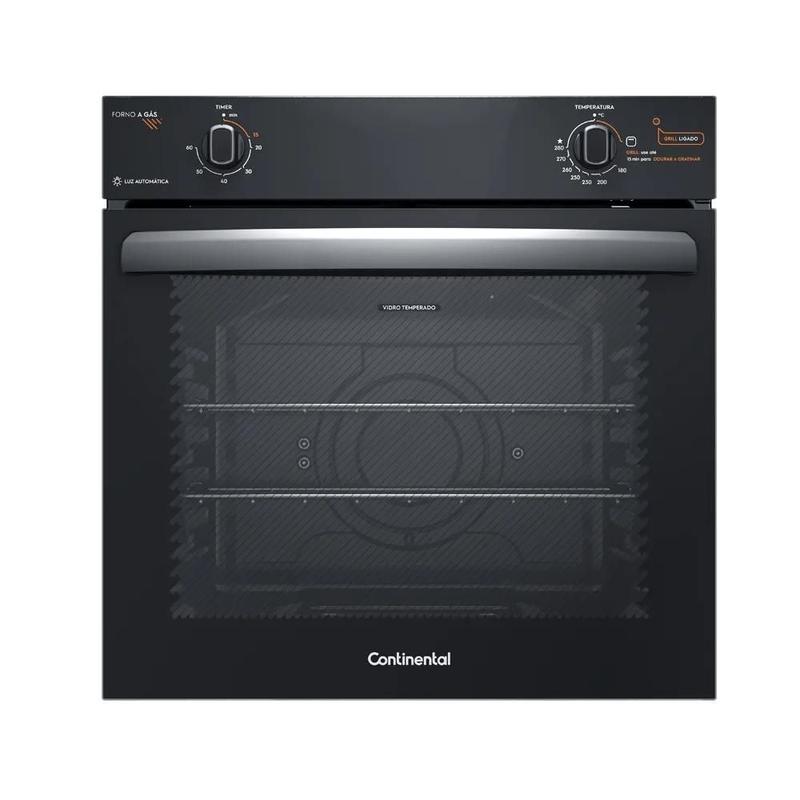 Continental Forno de Embutir a Gás OC8GM com TOPLimpaFácil Grill e Timer Preto 80 Litros com Grill a Gás Embutir 1800W 56x53x59 cm 24,5 kg