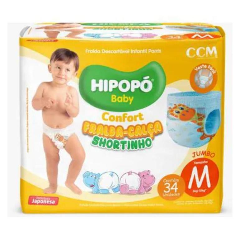 Fralda Calça Hipopó Baby 1 Pacote Tamanho M - 34 Unidades