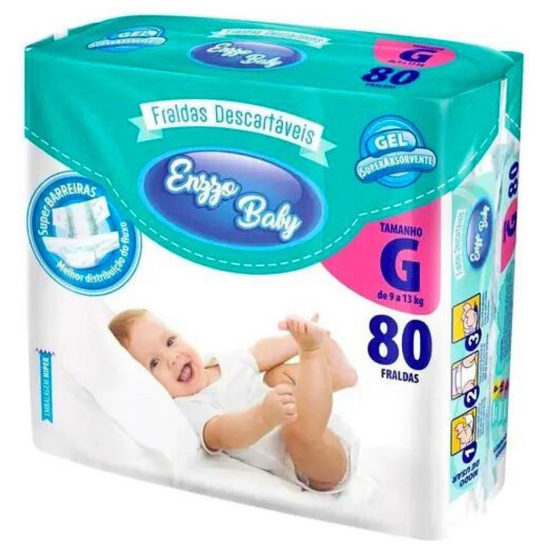 Fralda Descartável Bebê Infantil Enzzo Baby Híper G Com 80 Unidades