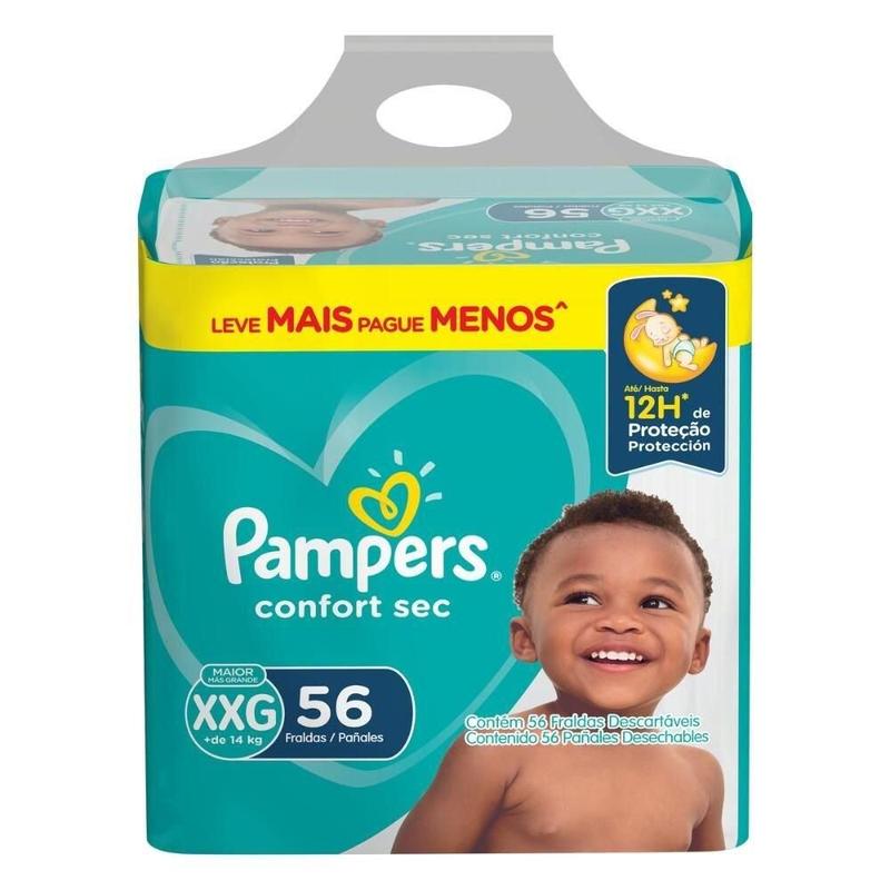 Fralda Descartável Pampers Confort sec Fortbag XXG com 56 Unidades - Leve Mais Pague Menos