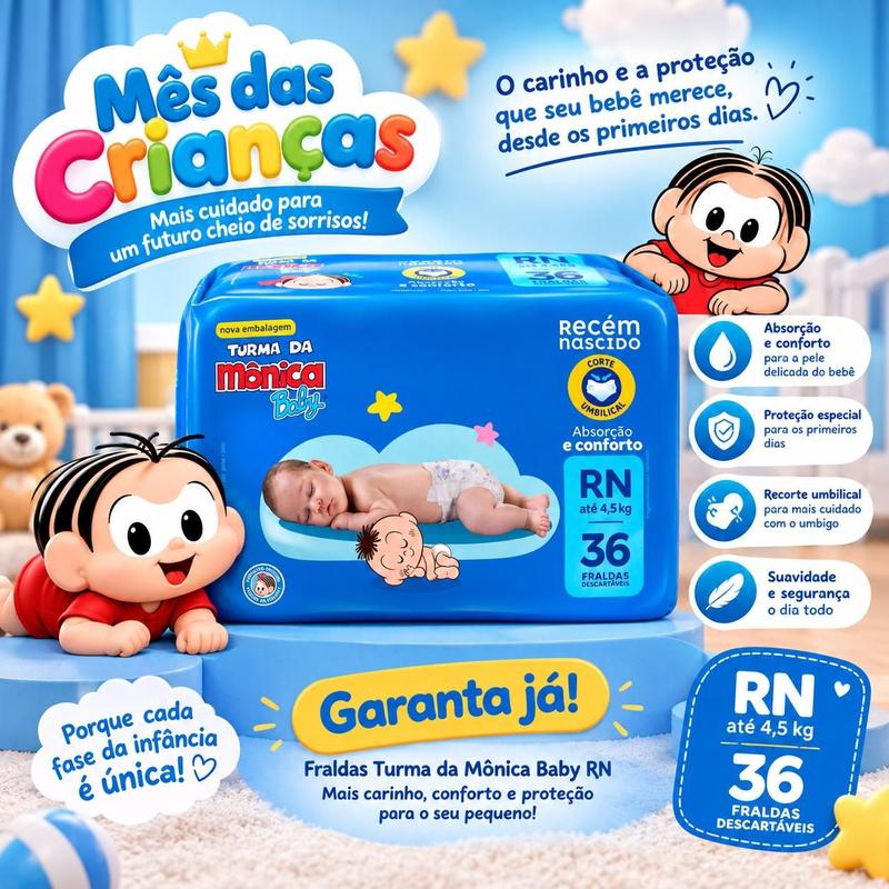 Fralda Descartável Turma Da Mônica RN - 36 Unidades