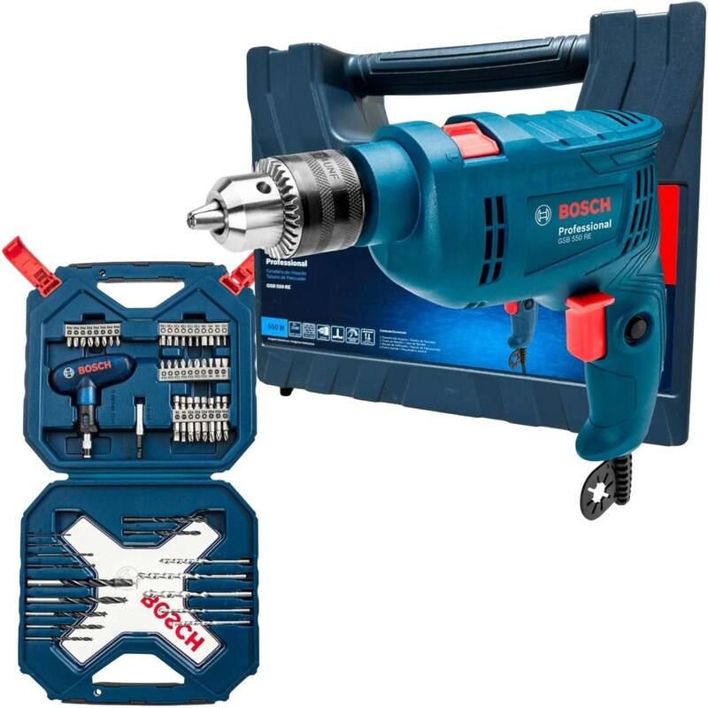 Furadeira Impacto Bosch Gsb 550 Re Kit 54 Peças X Line 110v