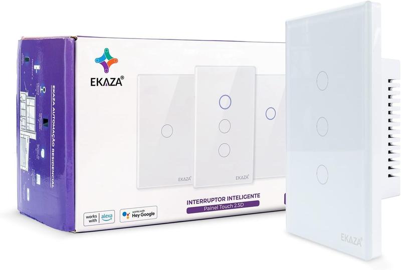 Interruptor 3 Botões Wifi Inteligente Touch Alexa branco Ekaza