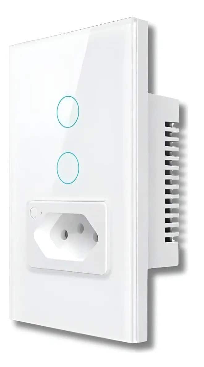 Interruptor Wifi Inteligente 2 Botão Touch + 1 Tomada Alexa