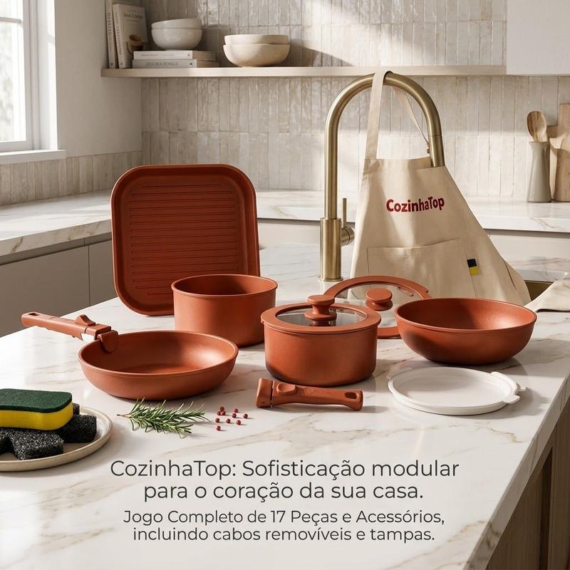 Jogo de Panelas 17 Peças Alumínio Antiaderente Rosa Kit Completo