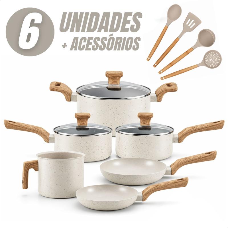 Jogo de Panelas 6 Peças Revestimento Cerâmico 4 Utensílios