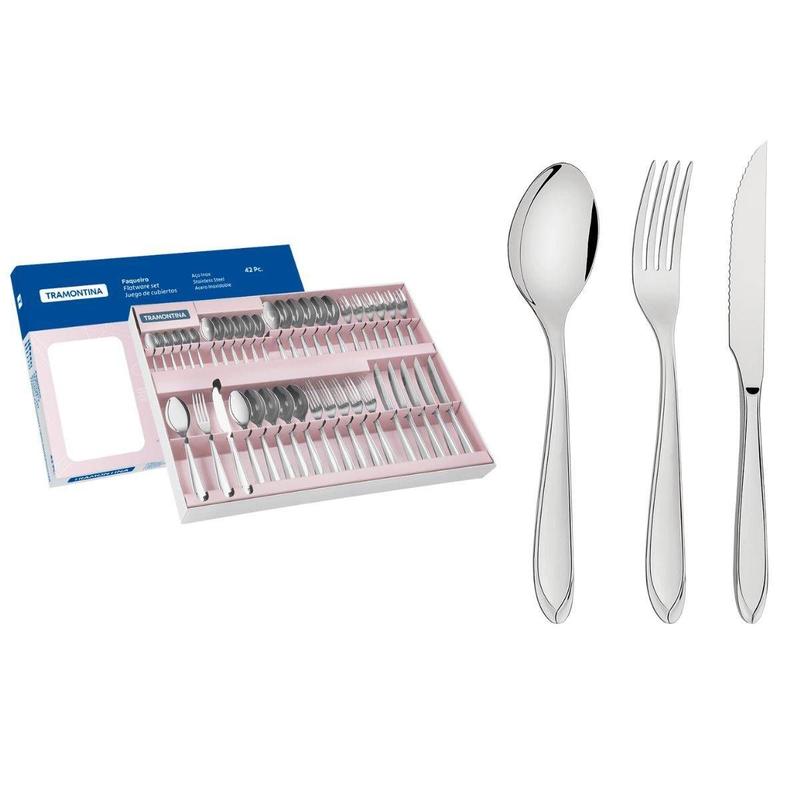 Jogo De Talheres Conjunto Faqueiro Laguna 42 Peças Em Aço Inox Brilhoso Tramontina Cor:Inox
