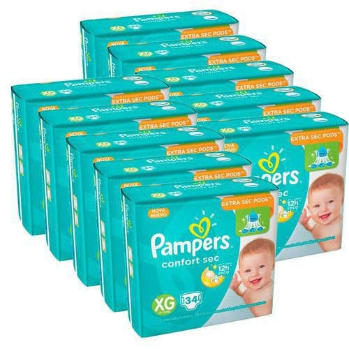 Kit 10 Fraldas Pampers Confort Sec XG/34 = 340un